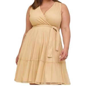 Torrid Gold Sparkle Glitter Lurex Tiered Dress in Gold Sz 1 NWT